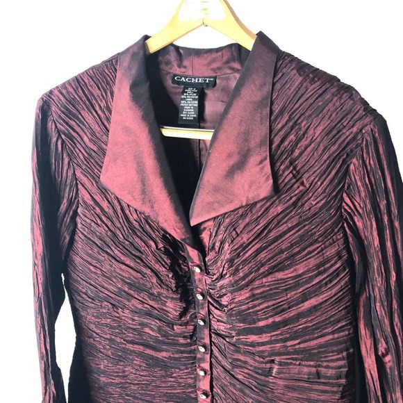 Vintage Cachet Cocktail Jacket Women's Size 16 Cranberry Rhinestone Buttons - Picture 2 of 12
